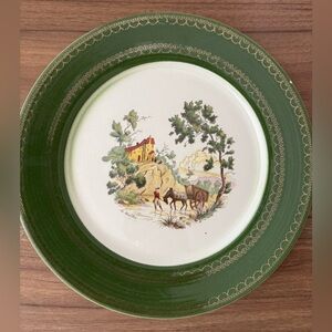 Triumph Green and Cream Scenic Dinner Plate with 22k gold accents (plated)